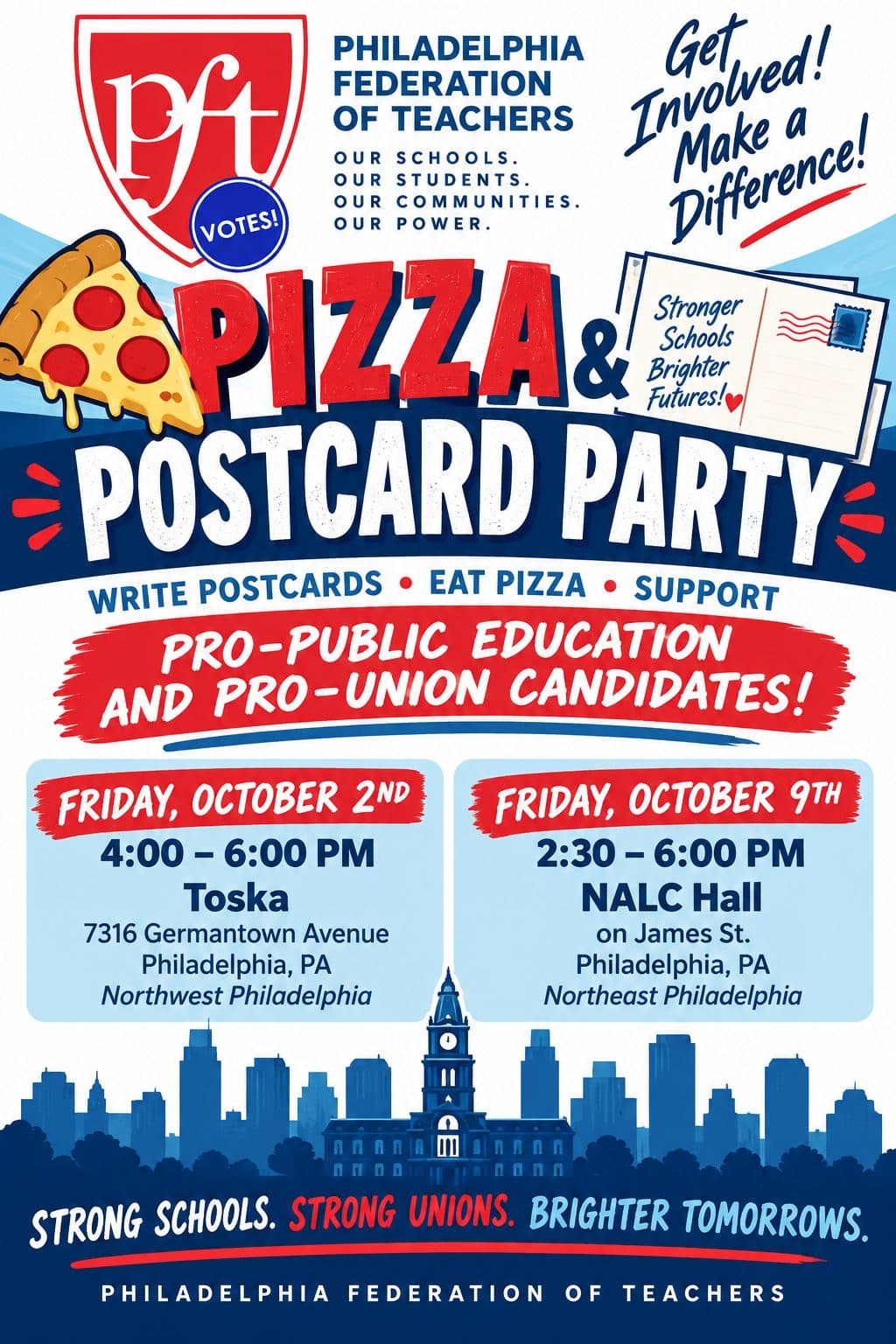 PFT Votes! Pizza & Postcard Party