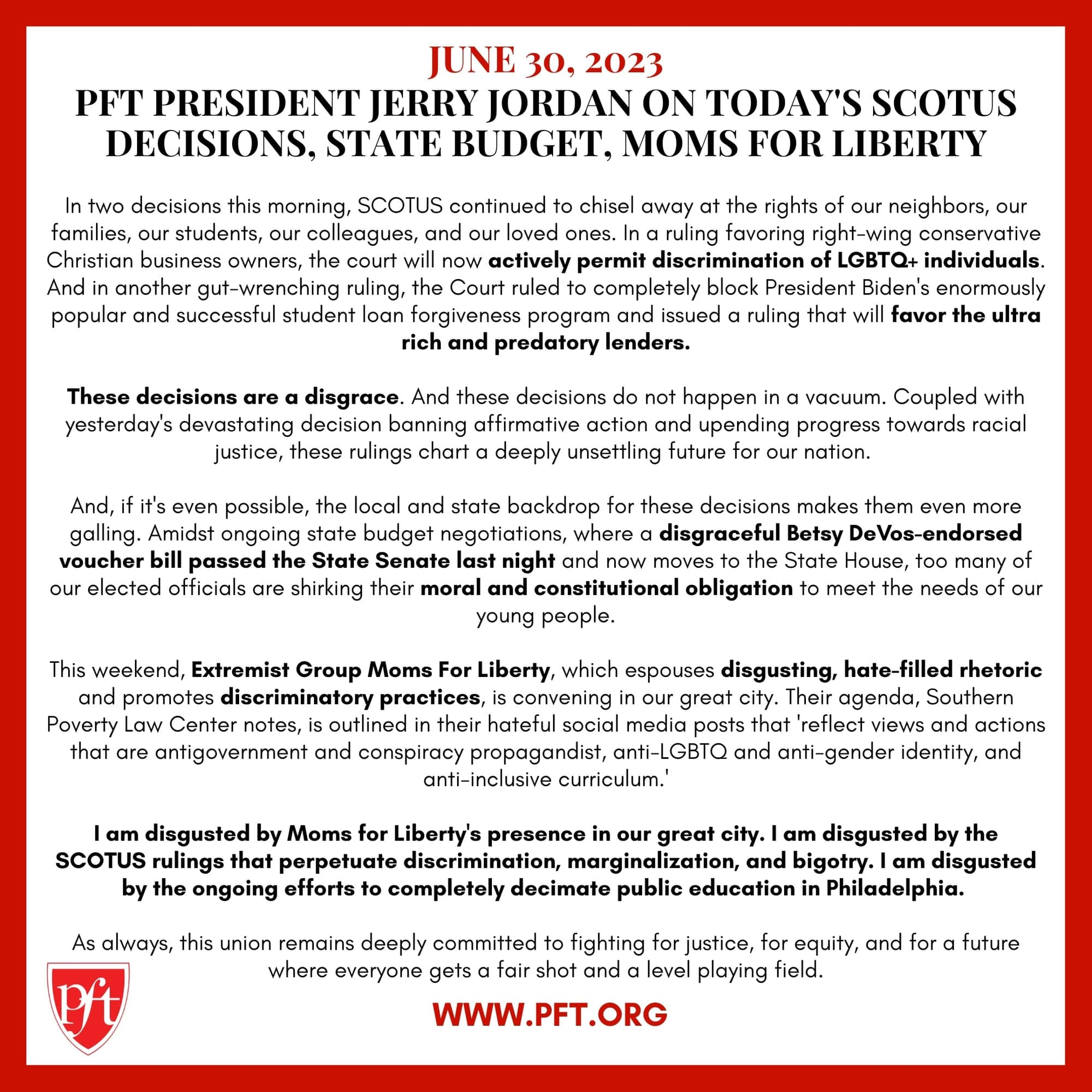 June 30 Statement