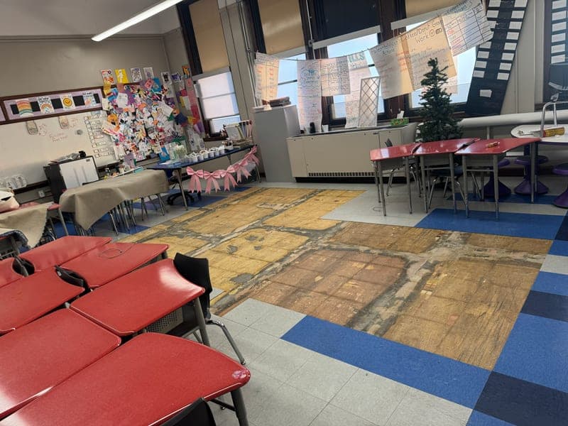 One of at least six unusable classrooms at Vare-Washington Elementary due to poor building conditions following last weekend's snow storm.