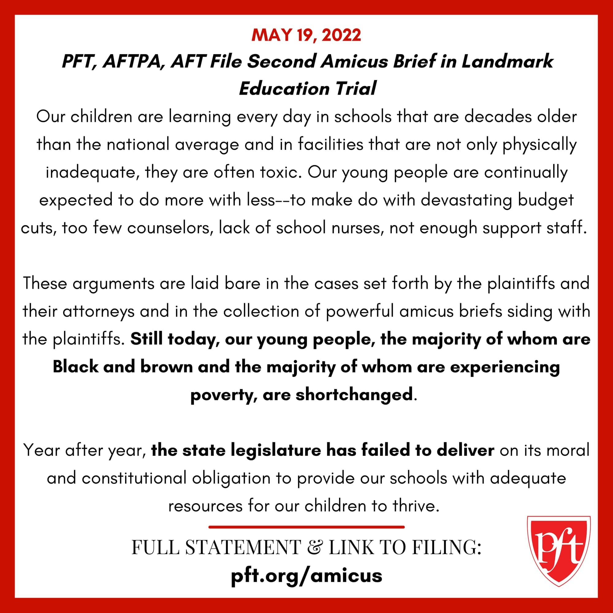 PFT, AFTPA, AFT File Second Amicus Brief in Landmark Education Trial