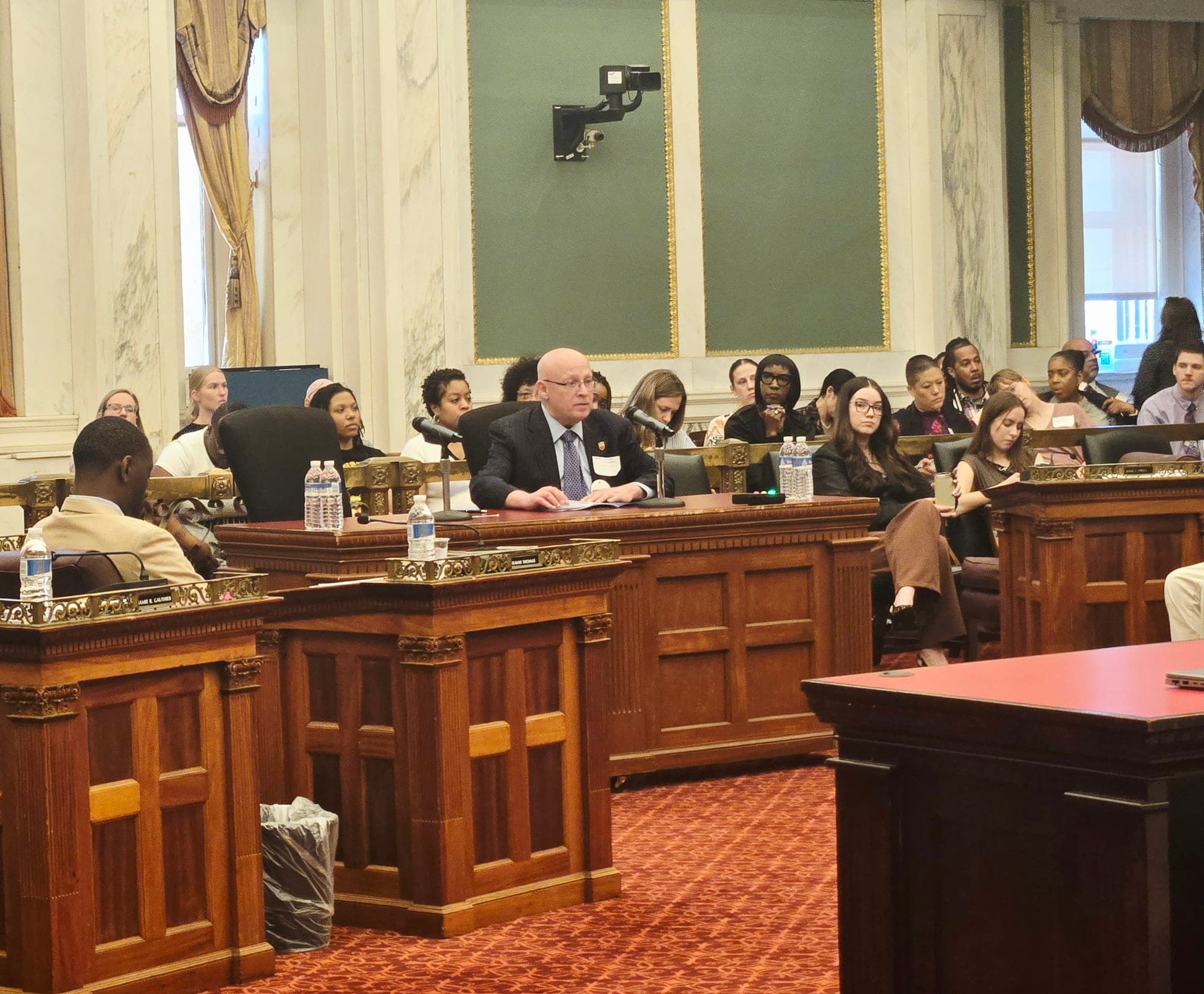PFT President Arthur Steinberg testifies during a City Council budget hearing.