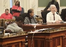 PFT Chief of Staff LeShawna Coleman and Director of Environmental Science Jerry Roseman share the union's concerns with the District facilities plan