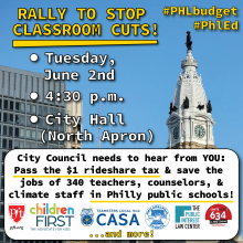 Rideshare tax rally at City Hall to stop school cuts